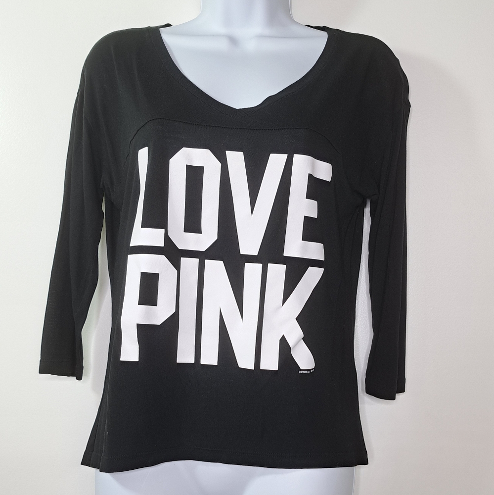 Victoria's Secret Pink Black V-Neck 3/4 Sleeve Top Size  XS